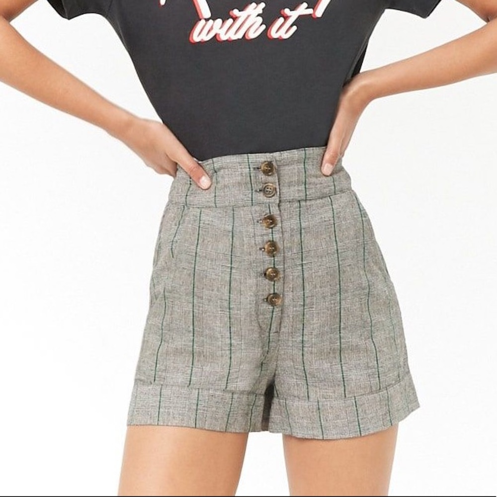 NWT Forever 21 Glen Plaid High Waist Shorts